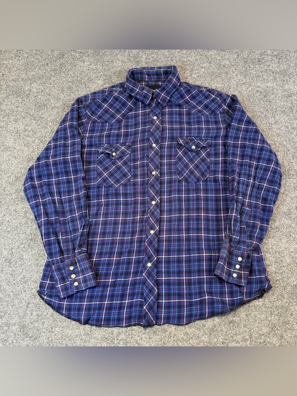 Wrangler Western Pearl Snap Flannel Shirt Blue Plaid Button Up Men’s XL